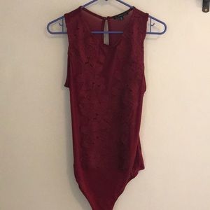Deep red partly mesh bodysuit